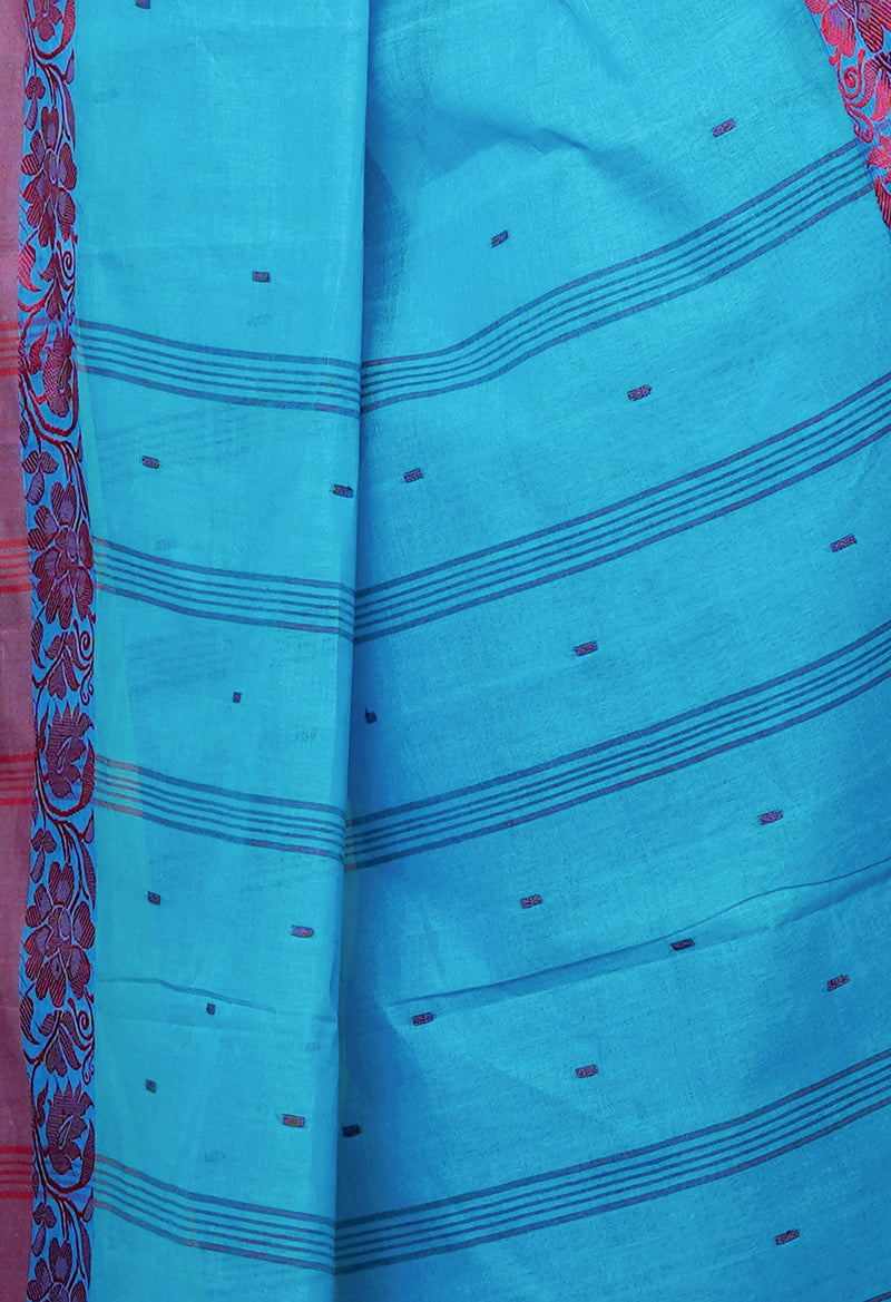 Blue Pure  Handloom Superfine Bengal Cotton Saree-UNM69591
