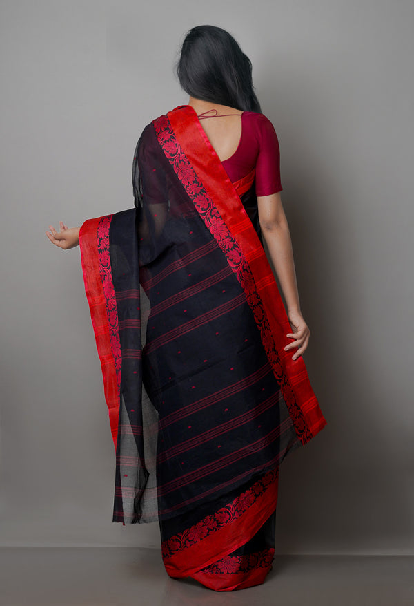 Black Pure  Handloom Superfine Bengal Cotton Saree-UNM69592