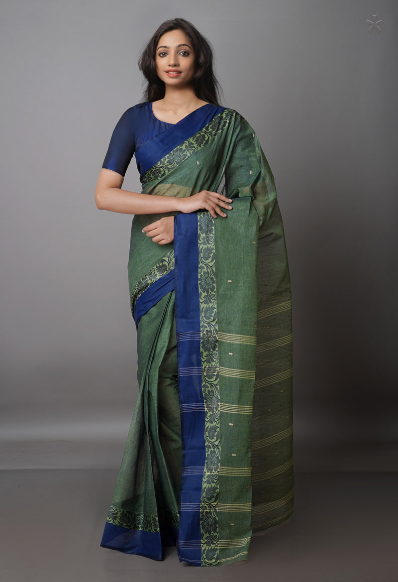 Green Pure  Handloom Superfine Bengal Cotton Saree-UNM69593