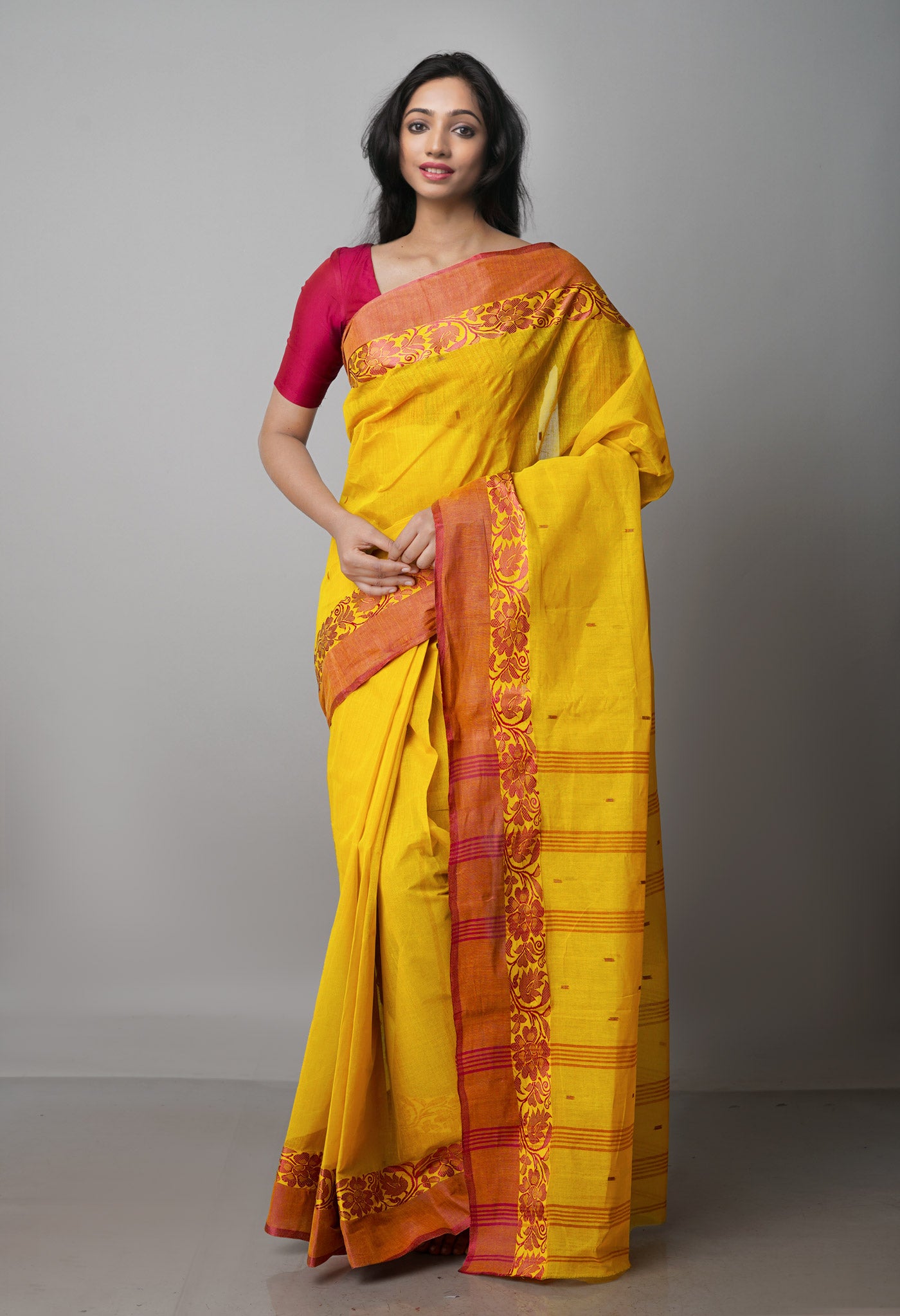 Mustard Yellow Pure Handloom Superfine Bengal Cotton Saree