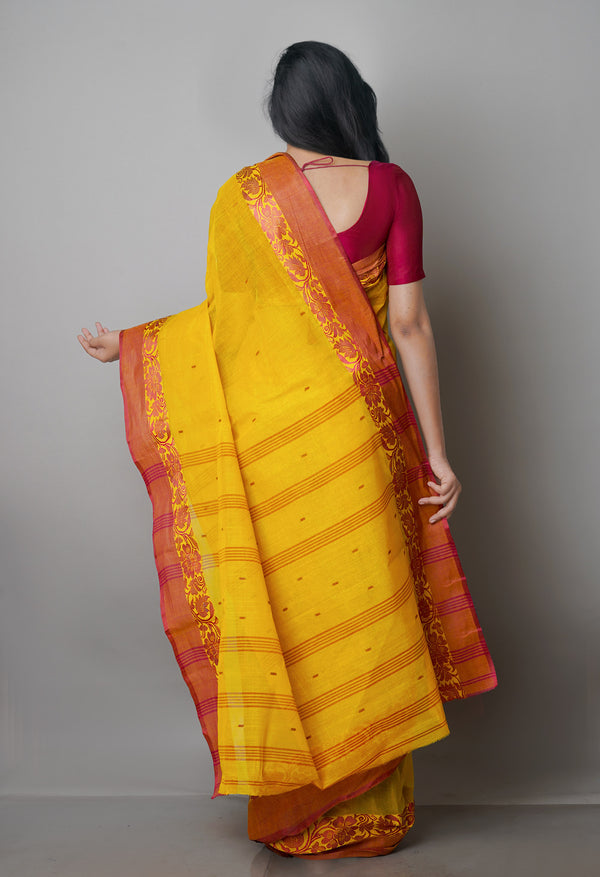 Mustard Yellow Pure  Handloom Superfine Bengal Cotton Saree-UNM69596