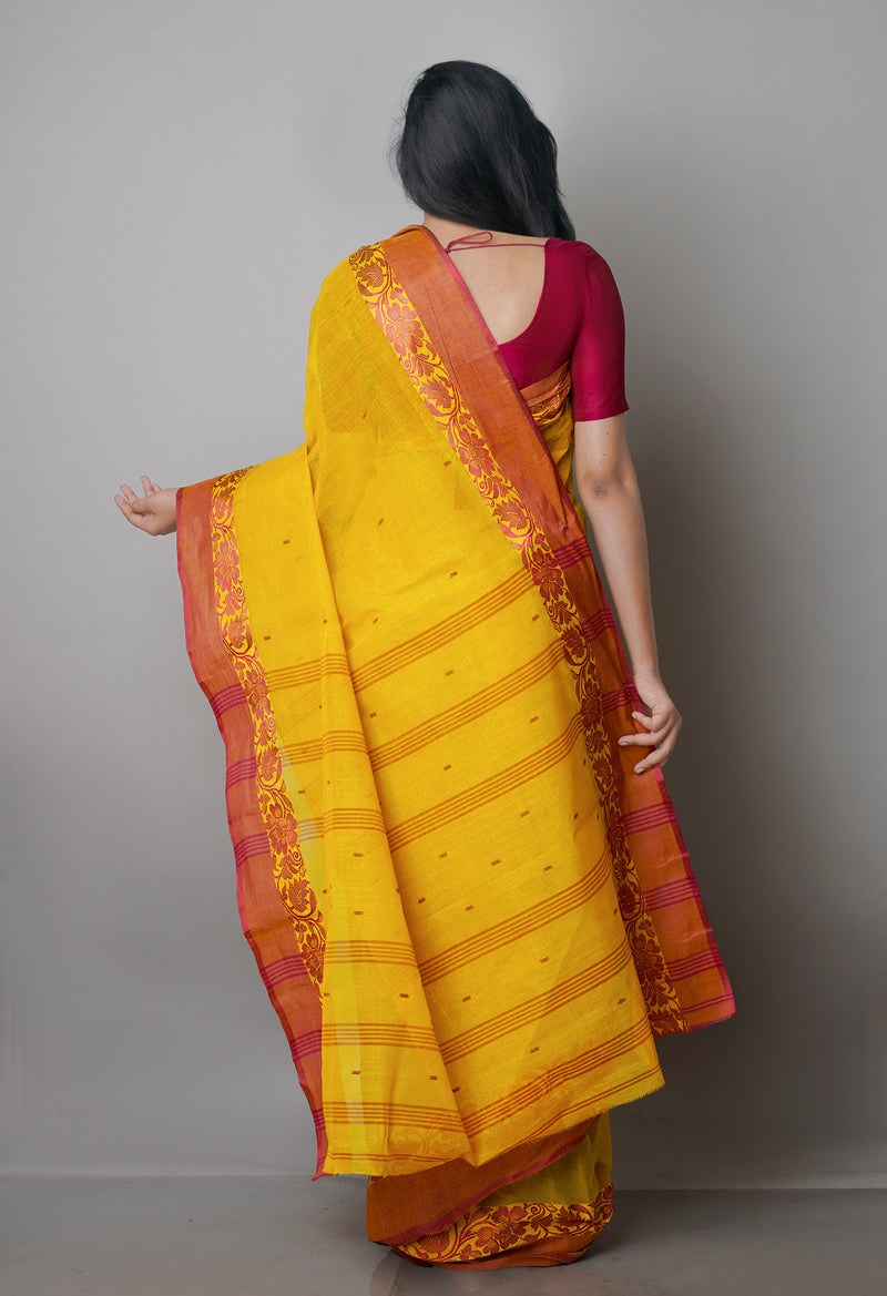 Mustard Yellow Pure  Handloom Superfine Bengal Cotton Saree-UNM69596
