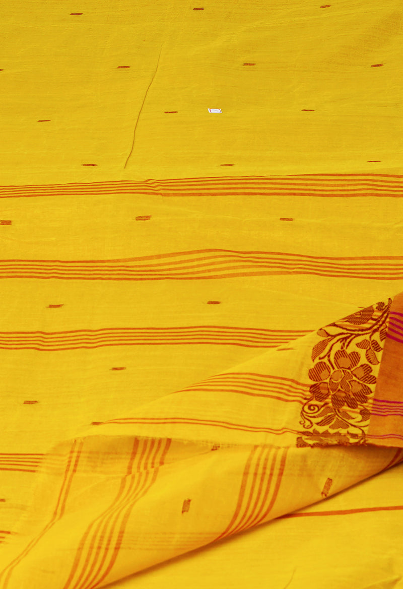 Mustard Yellow Pure  Handloom Superfine Bengal Cotton Saree-UNM69596