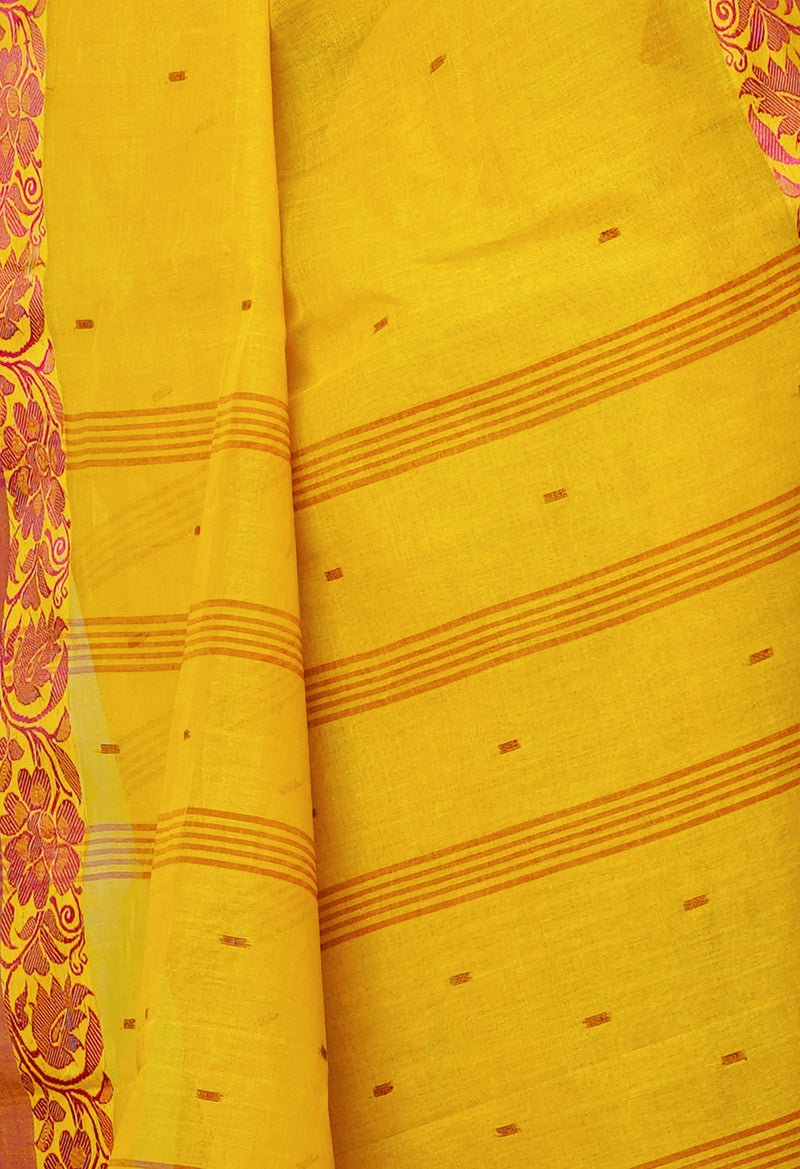 Mustard Yellow Pure  Handloom Superfine Bengal Cotton Saree-UNM69596