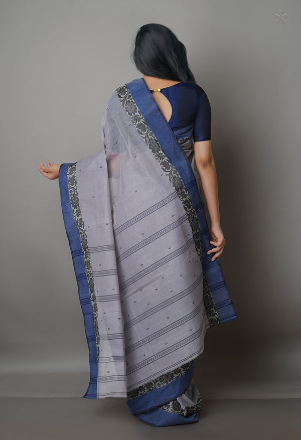 Pale Grey Pure  Handloom Superfine Bengal Cotton Saree-UNM69597