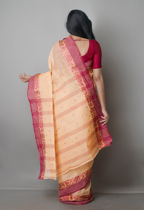 Pale Orange Pure  Handloom Superfine Bengal Cotton Saree-UNM69599