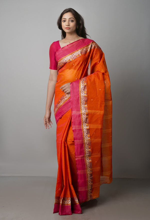 Rust Orange Pure  Handloom Superfine Bengal Cotton Saree-UNM69601
