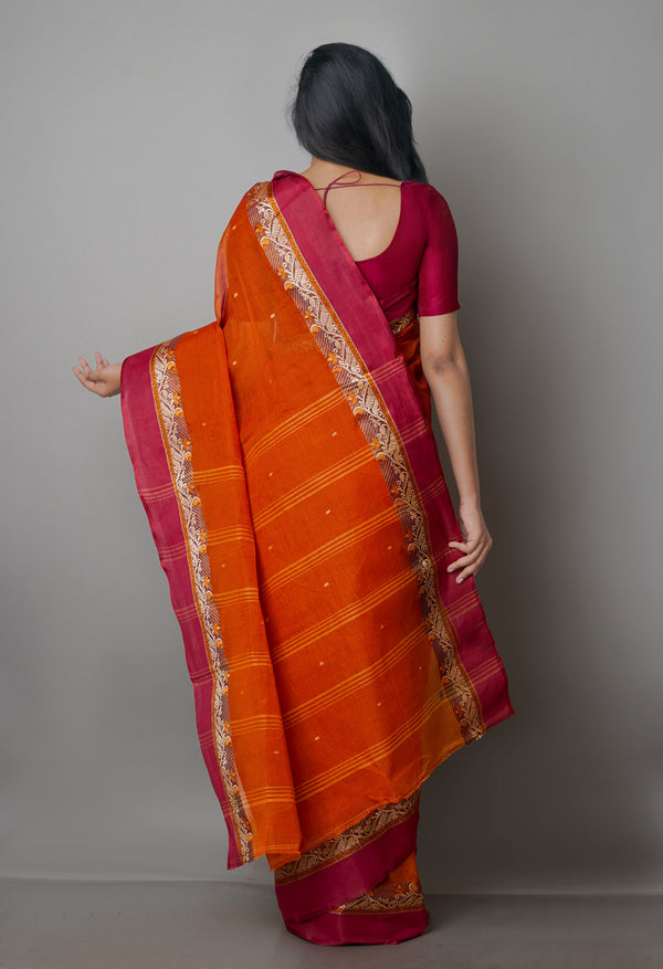 Rust Orange Pure  Handloom Superfine Bengal Cotton Saree-UNM69601