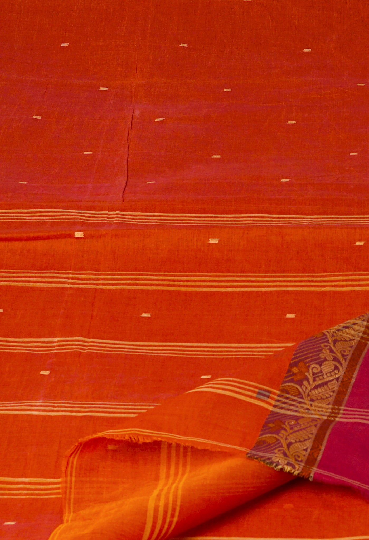Rust Orange Pure  Handloom Superfine Bengal Cotton Saree-UNM69601
