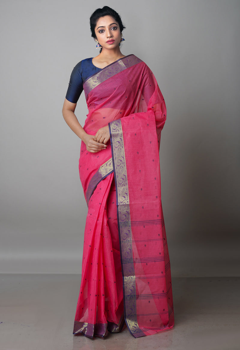 Pink Pure  Handloom Superfine Bengal Cotton Saree-UNM69602