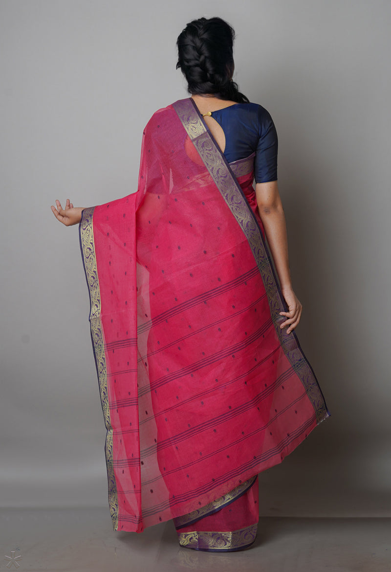 Pink Pure  Handloom Superfine Bengal Cotton Saree-UNM69602