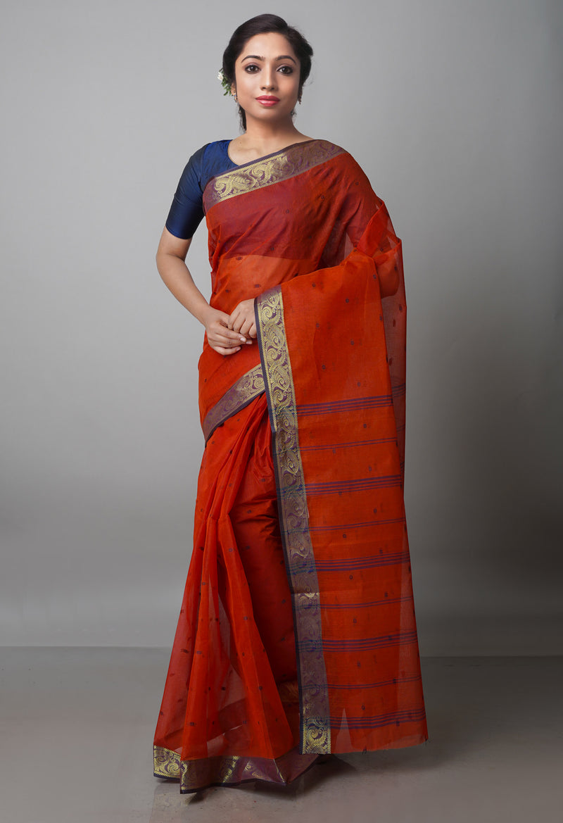 Burgundy Pure  Handloom Superfine Bengal Cotton Saree-UNM69603