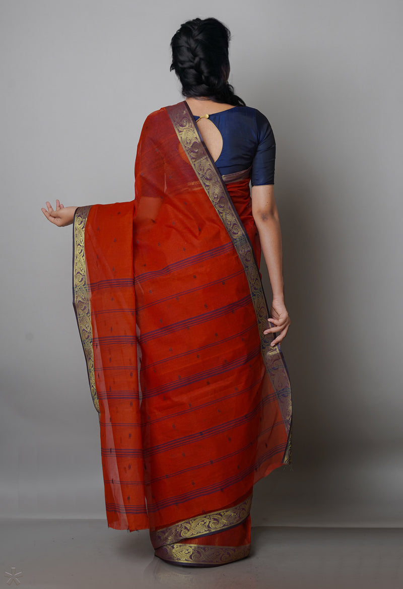 Burgundy Pure  Handloom Superfine Bengal Cotton Saree-UNM69603