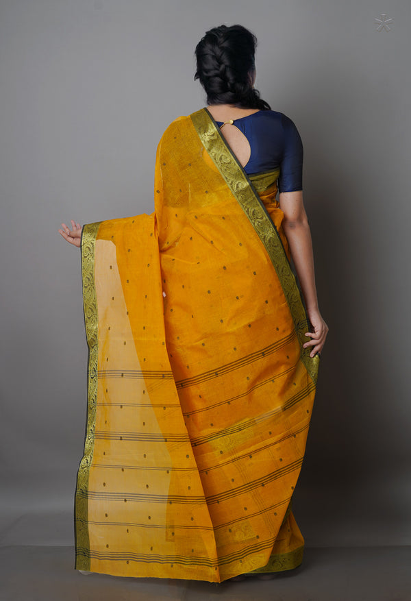 Mustard Yellow Pure  Handloom Superfine Bengal Cotton Saree-UNM69605