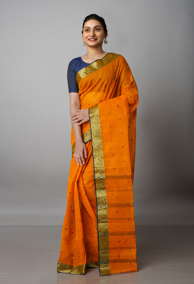Orange Pure  Handloom Superfine Bengal Cotton Saree-UNM69606