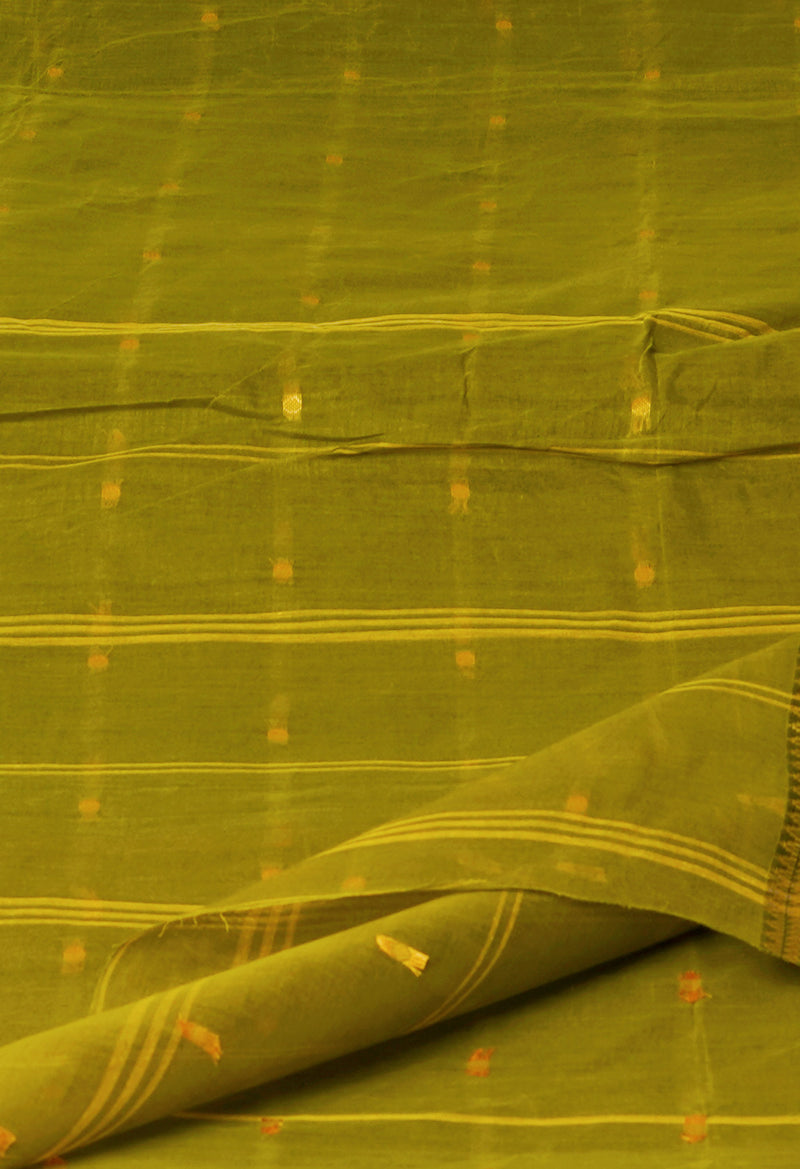 Olive Green Pure  Handloom Superfine Bengal Cotton Saree-UNM69607