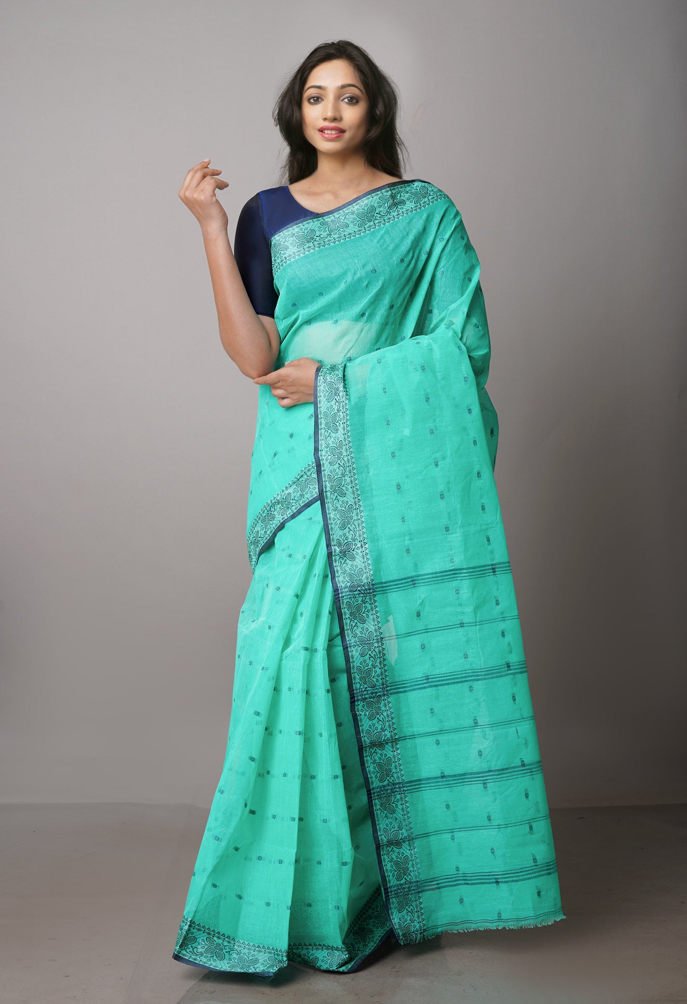 Sea Green Pure  Handloom Superfine Bengal Cotton Saree-UNM69608