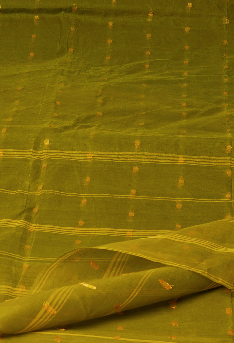 Olive Green Pure  Handloom Superfine Bengal Cotton Saree-UNM69609