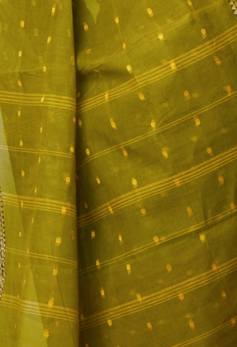 Olive Green Pure  Handloom Superfine Bengal Cotton Saree-UNM69609