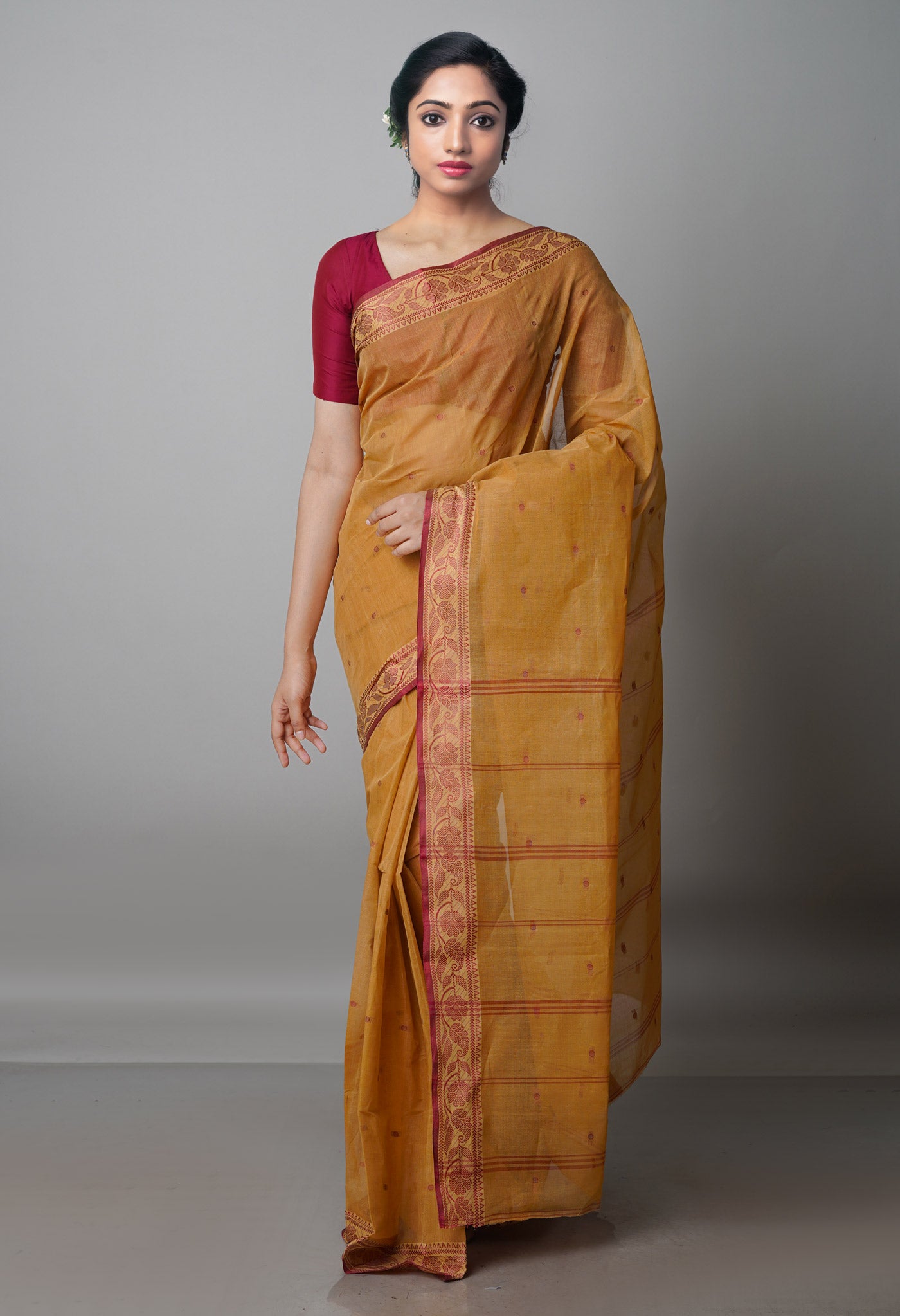 Brown Pure Handloom Bengal Cotton Saree