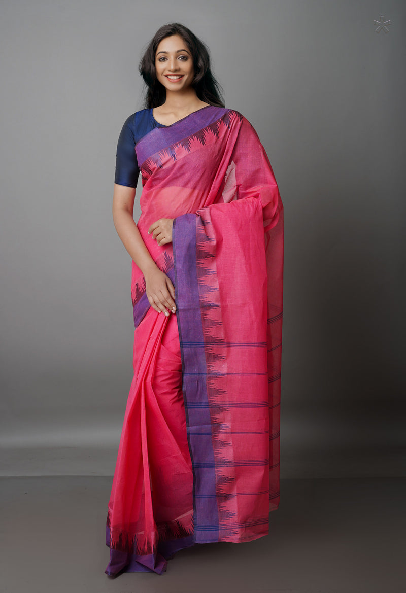 Pink Pure  Handloom Superfine Bengal Cotton Saree-UNM69620