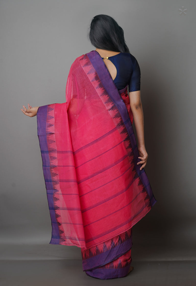 Pink Pure  Handloom Superfine Bengal Cotton Saree-UNM69620