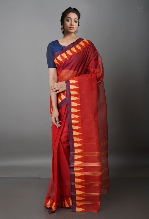 Burgundy Pure  Handloom Superfine Bengal Cotton Saree-UNM69622