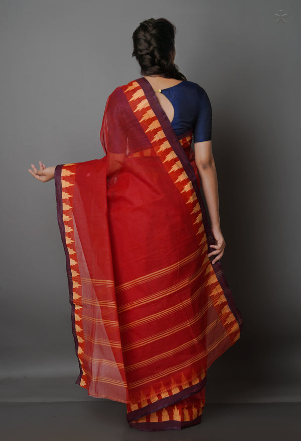 Burgundy Pure  Handloom Superfine Bengal Cotton Saree-UNM69622