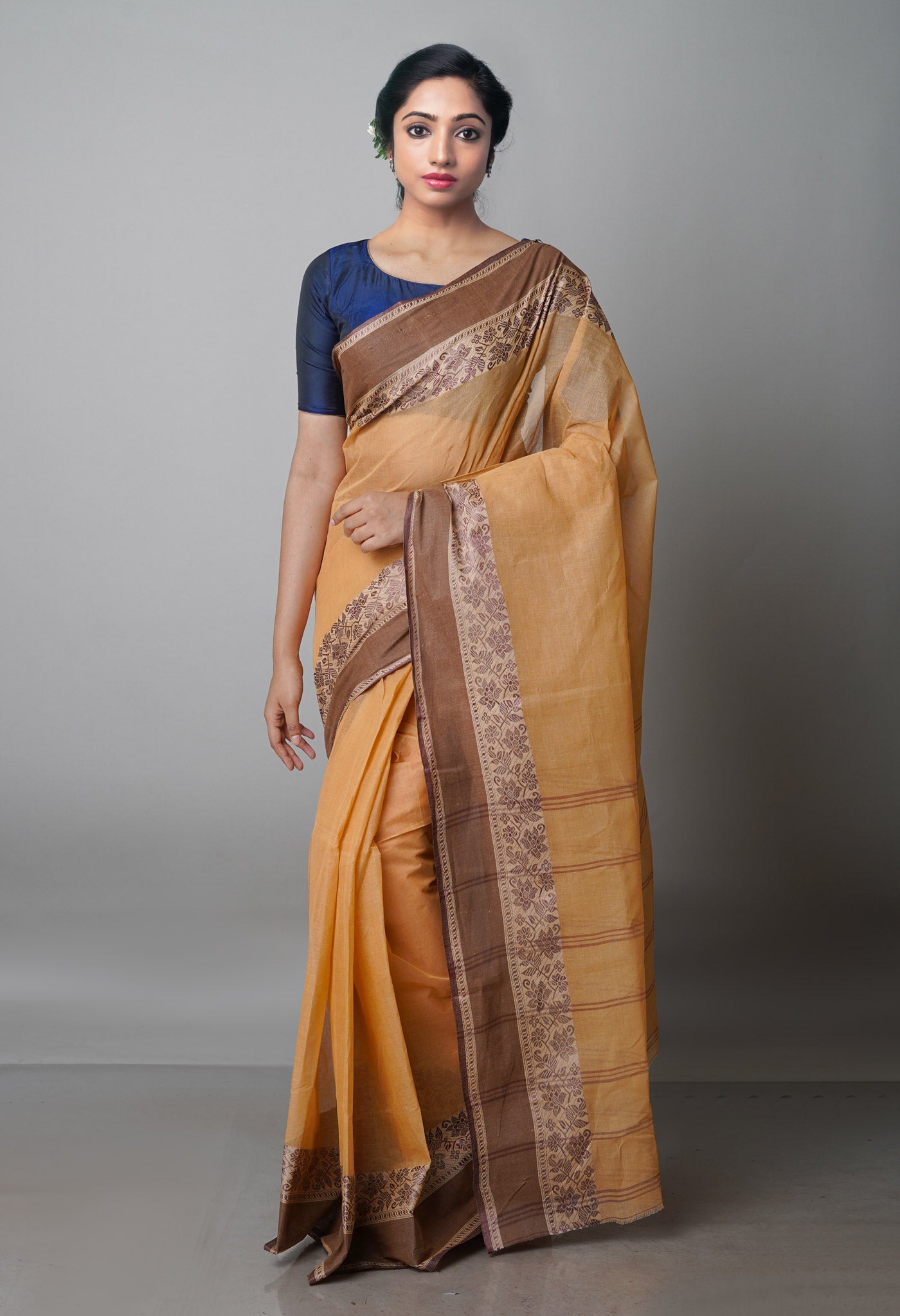 Pale Orange Pure Handloom Superfine Bengal Cotton Saree