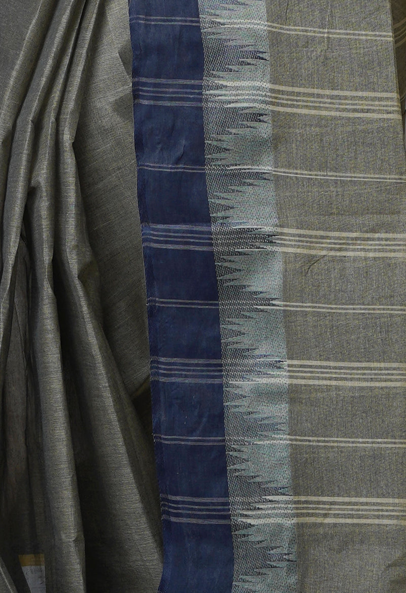 Grey Pure  Handloom Superfine Bengal Cotton Saree-UNM69629