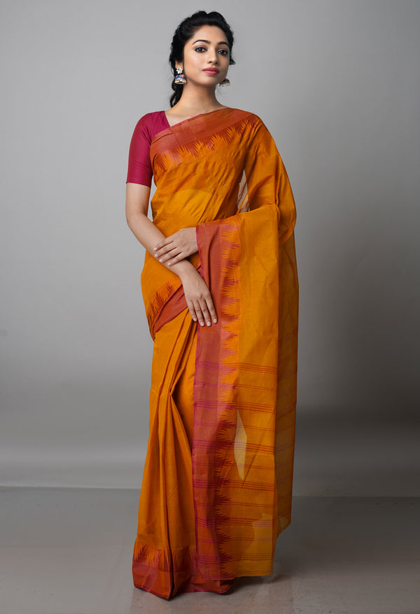 Rust Orange Pure  Handloom Superfine Bengal Cotton Saree-UNM69630
