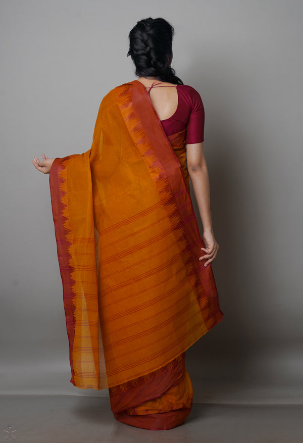 Rust Orange Pure  Handloom Superfine Bengal Cotton Saree-UNM69630