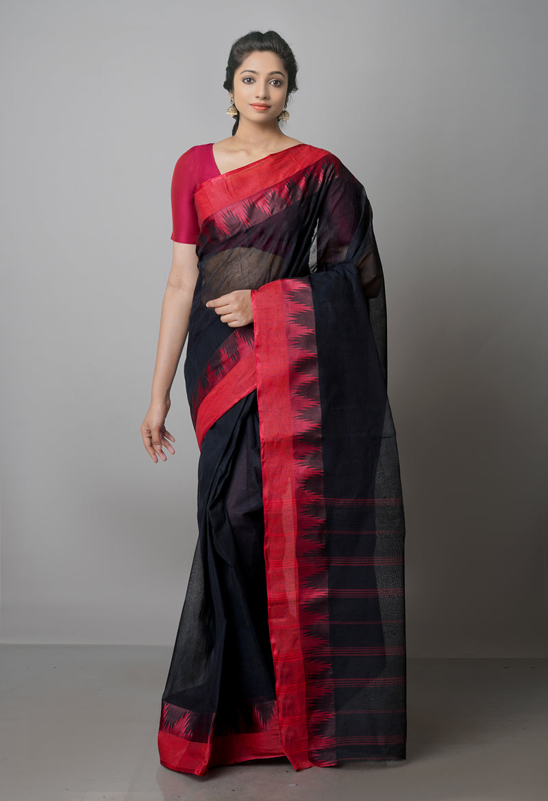 Black Pure  Handloom Superfine Bengal Cotton Saree-UNM69632
