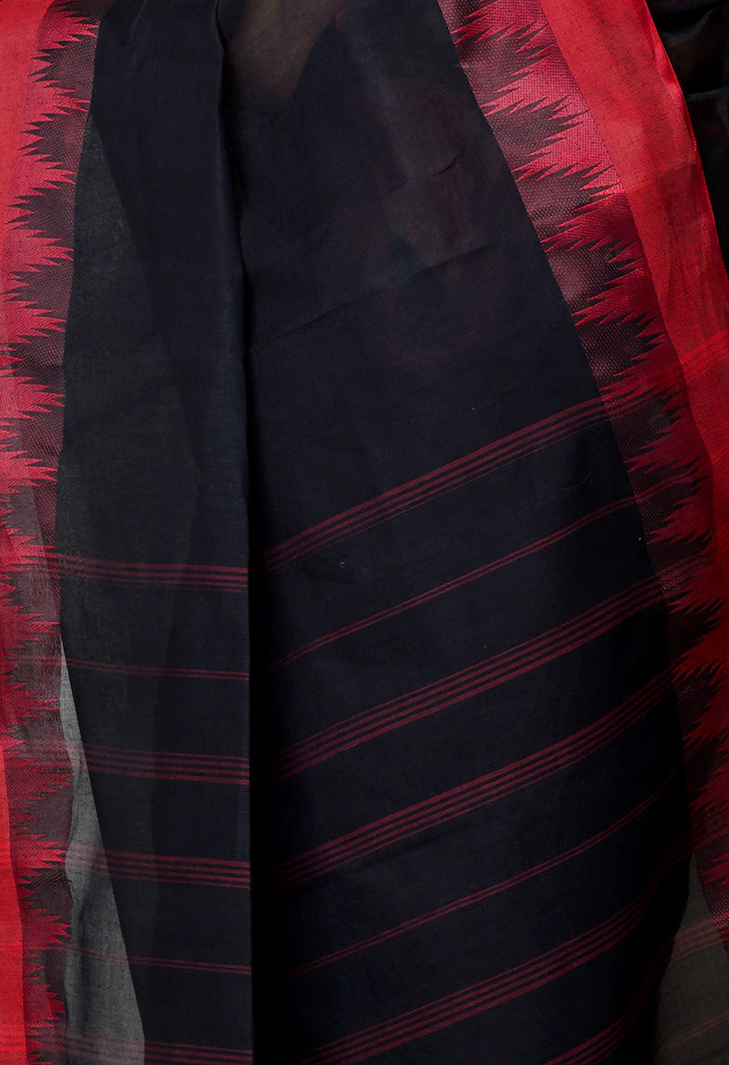 Black Pure  Handloom Superfine Bengal Cotton Saree-UNM69632