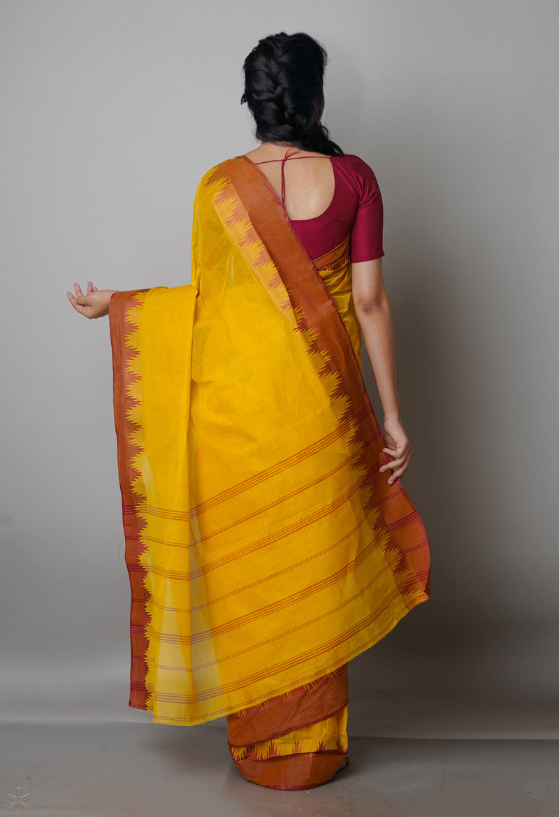 Turmeric Yellow Pure  Handloom Superfine Bengal Cotton Saree-UNM69633