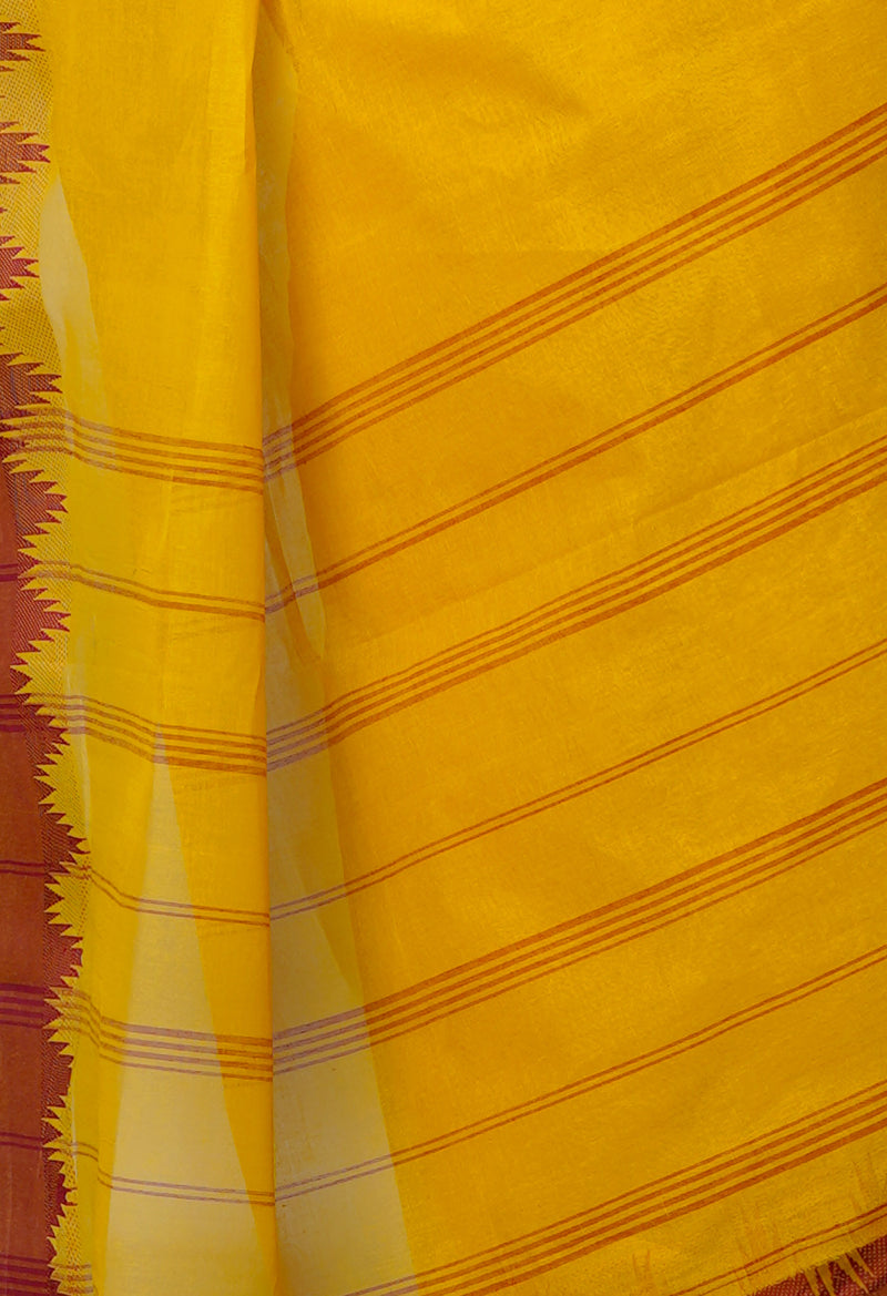 Turmeric Yellow Pure  Handloom Superfine Bengal Cotton Saree-UNM69633