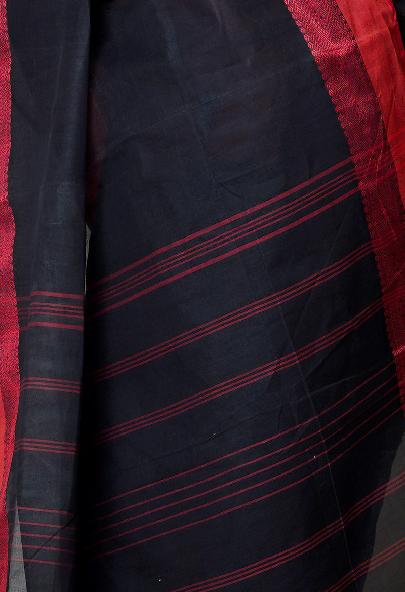 Black Pure  Handloom Superfine Bengal Cotton Saree-UNM69642
