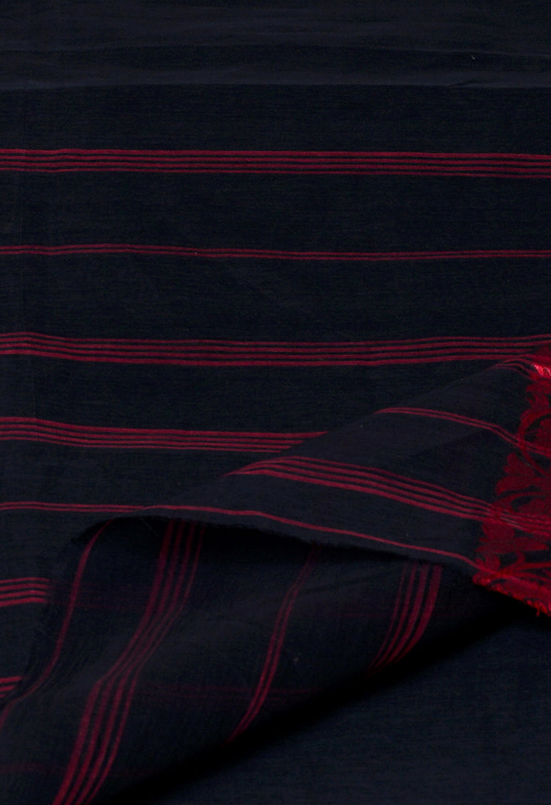 Black Pure  Handloom Superfine Bengal Cotton Saree-UNM69642