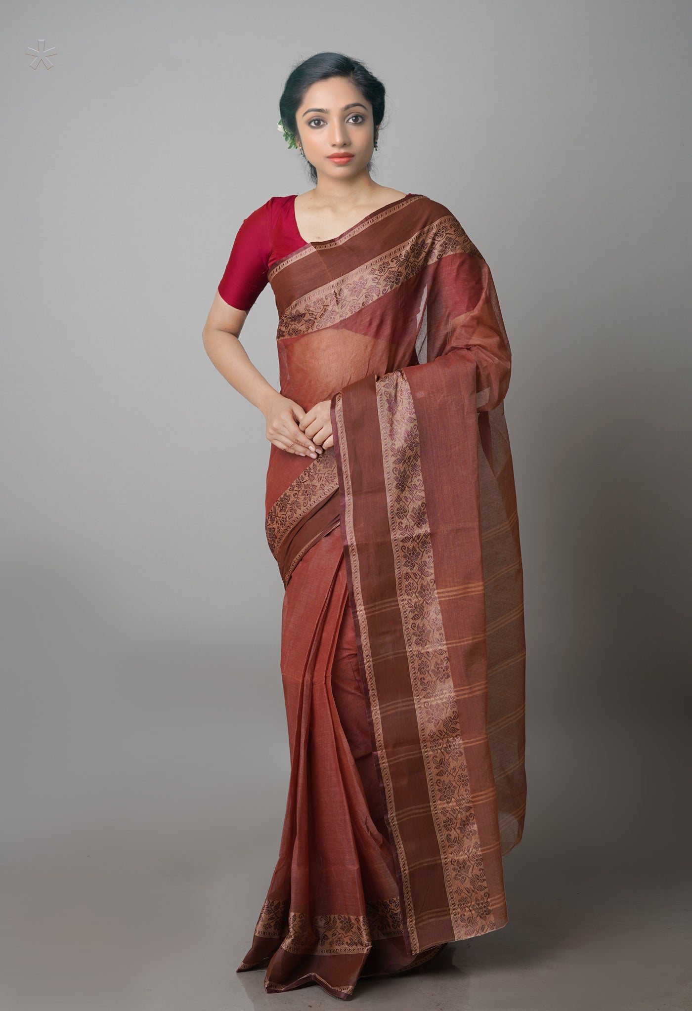 Brown Pure Handloom Superfine Bengal Cotton Saree