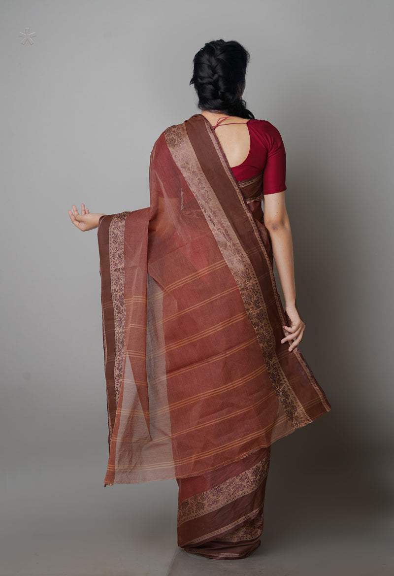 Brown Pure  Handloom Superfine Bengal Cotton Saree-UNM69644