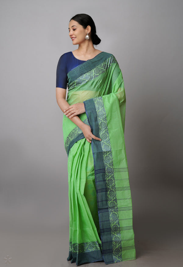 Green Pure  Handloom Superfine Bengal Cotton Saree-UNM69650