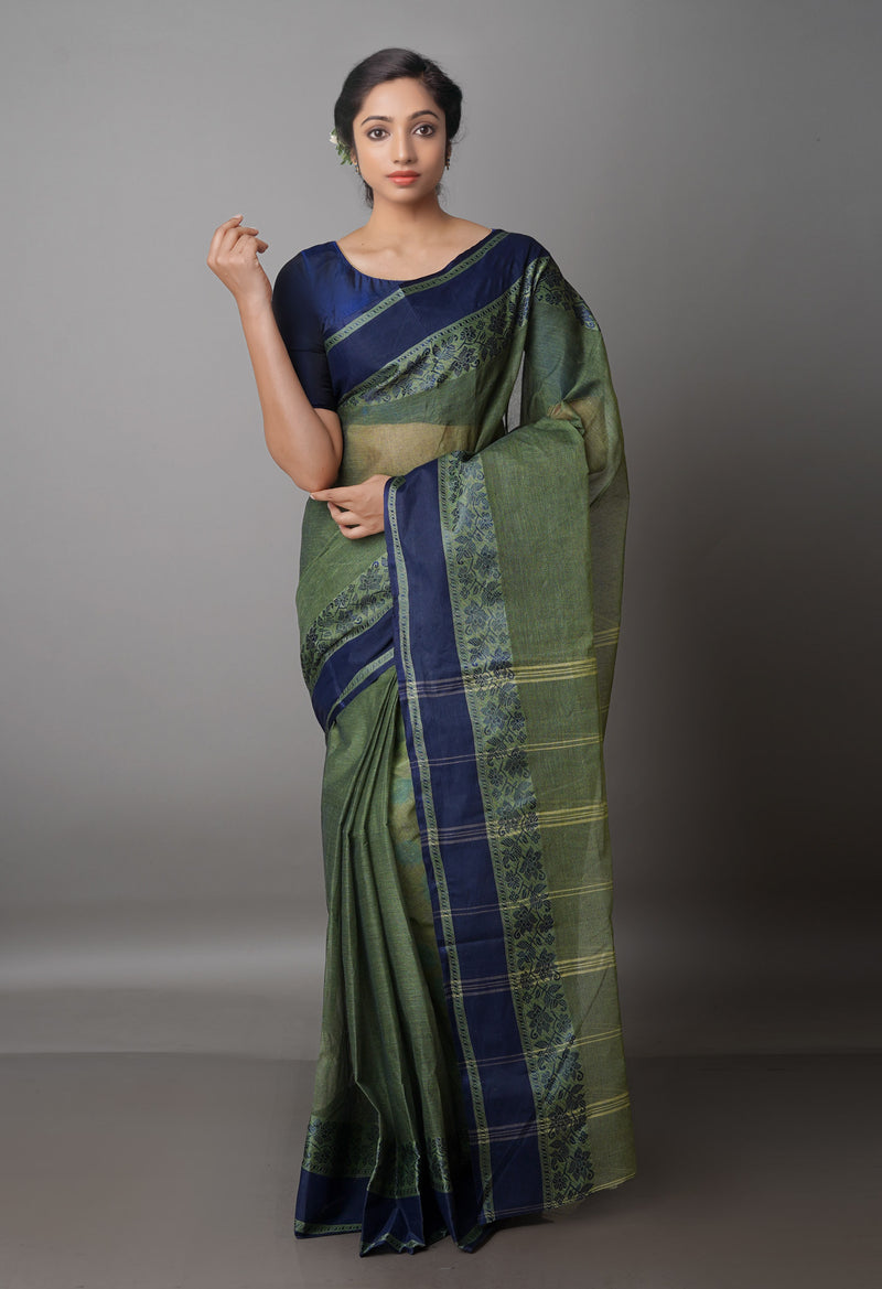 Green Pure  Handloom Superfine Bengal Cotton Saree-UNM69656