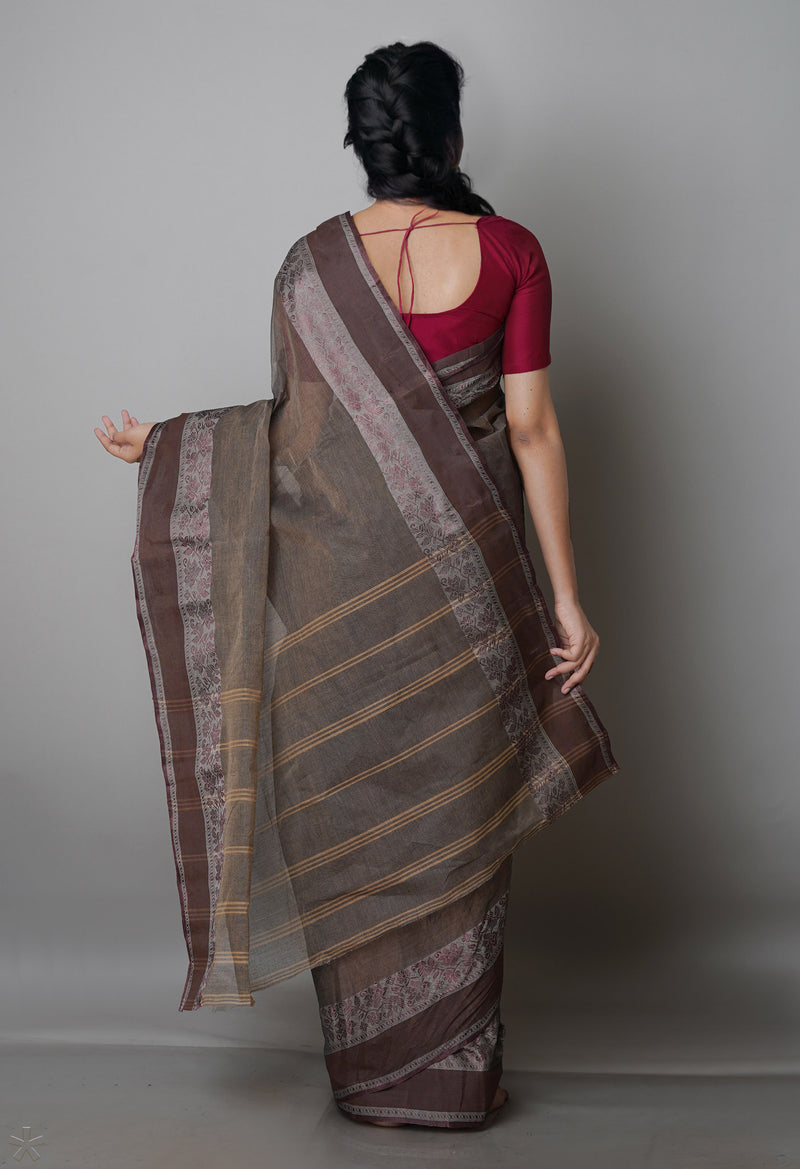 Brown Pure  Handloom Superfine Bengal Cotton Saree-UNM69657