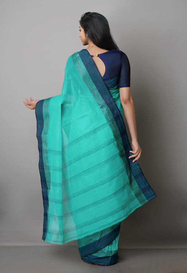 Turquoise Blue Pure  Handloom Superfine Bengal Cotton Saree-UNM69666
