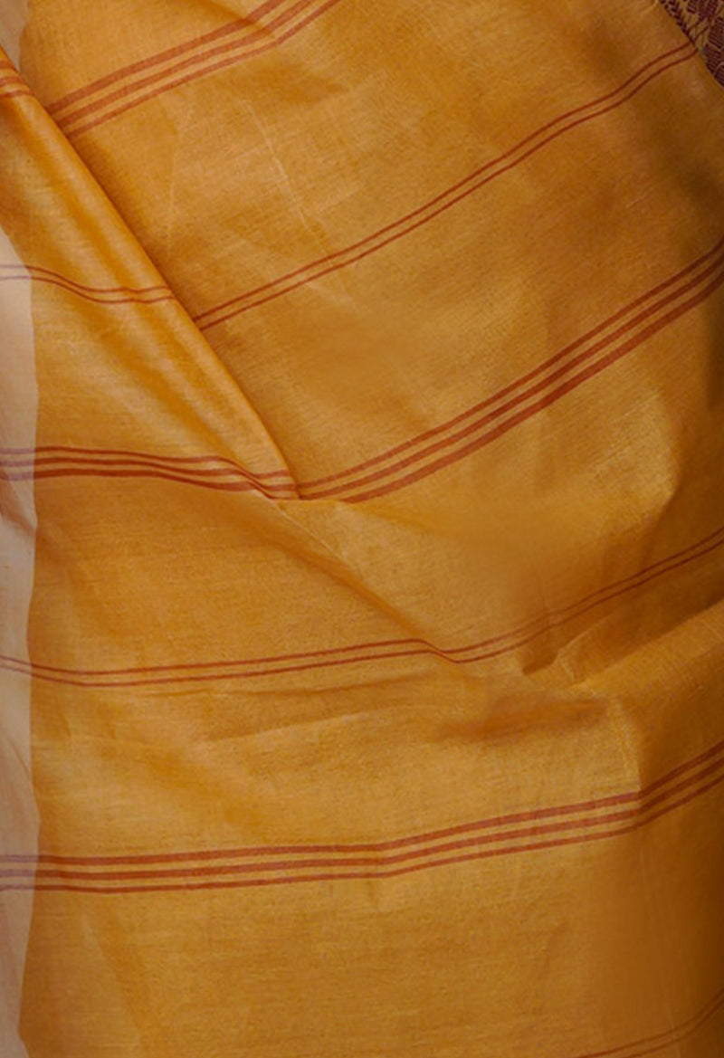 British Tan Brown Pure  Handloom Superfine Bengal Cotton Saree-UNM69672