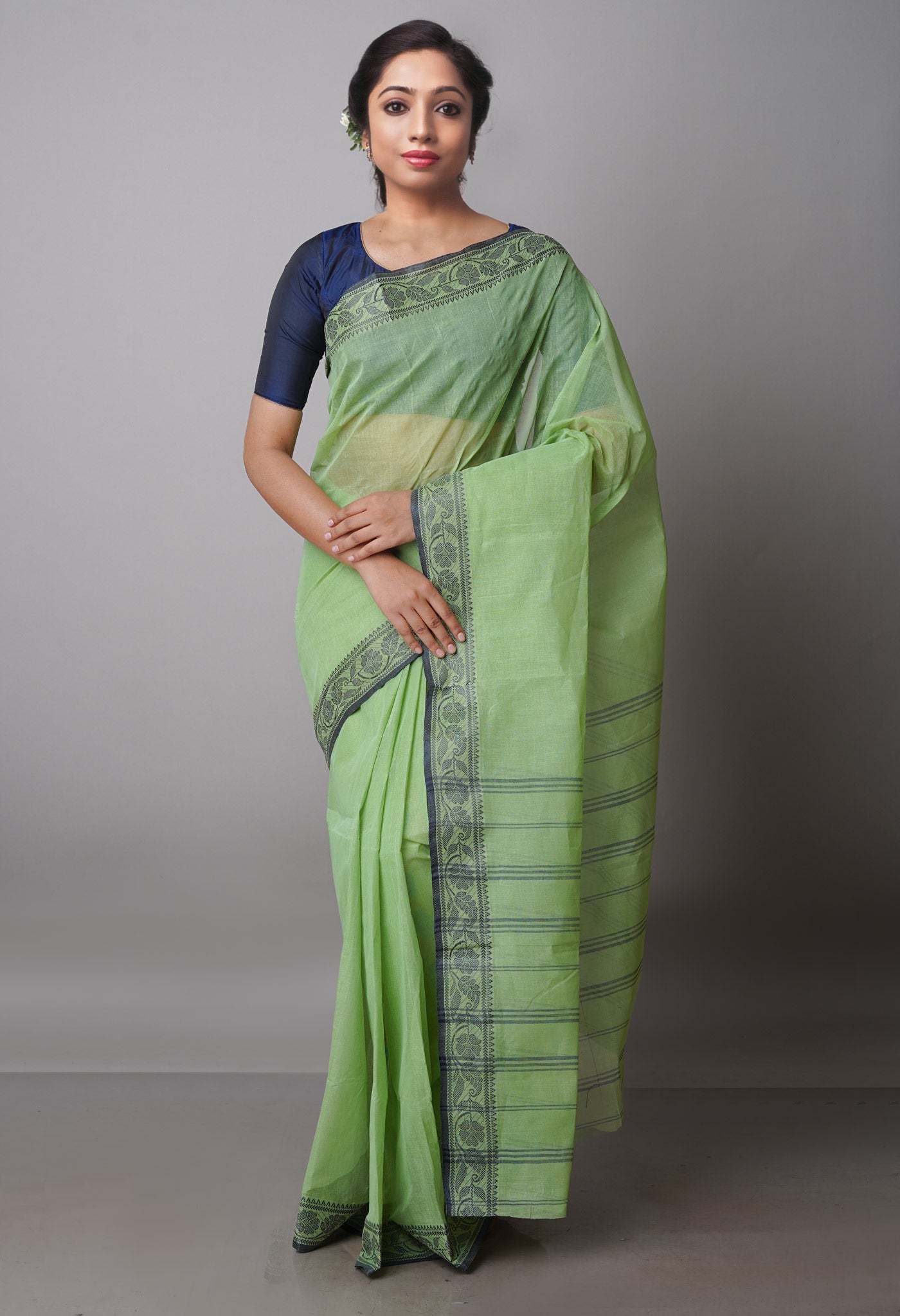 Green Pure  Handloom Superfine Bengal Cotton Saree-UNM69677