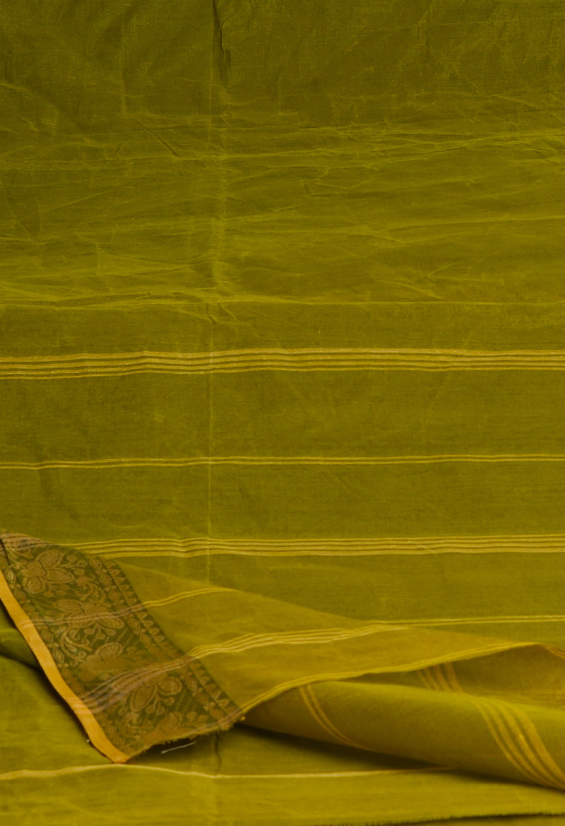 Olive Green Pure  Handloom Superfine Bengal Cotton Saree-UNM69685