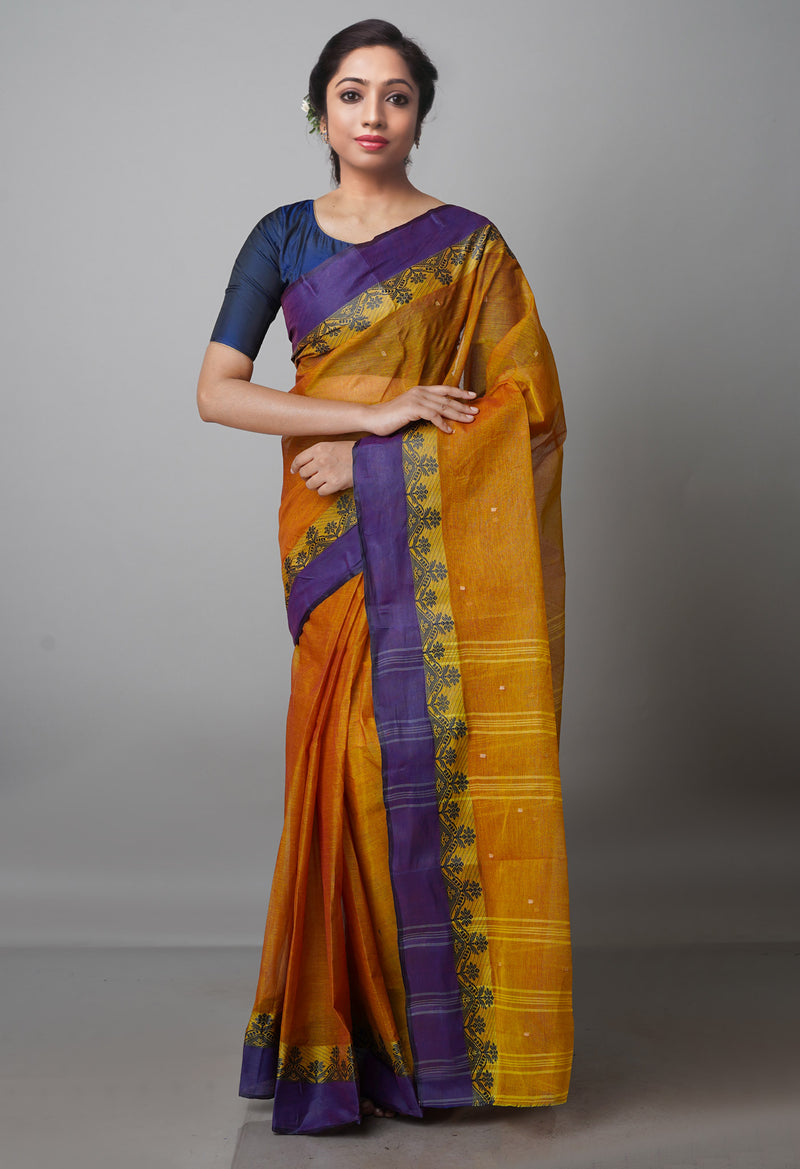 Mustard Yellow Pure  Handloom Superfine Bengal Cotton Saree-UNM69694