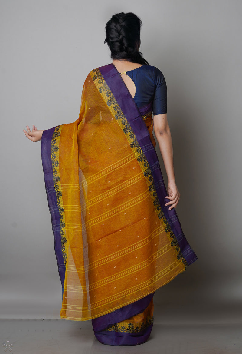 Mustard Yellow Pure  Handloom Superfine Bengal Cotton Saree-UNM69694