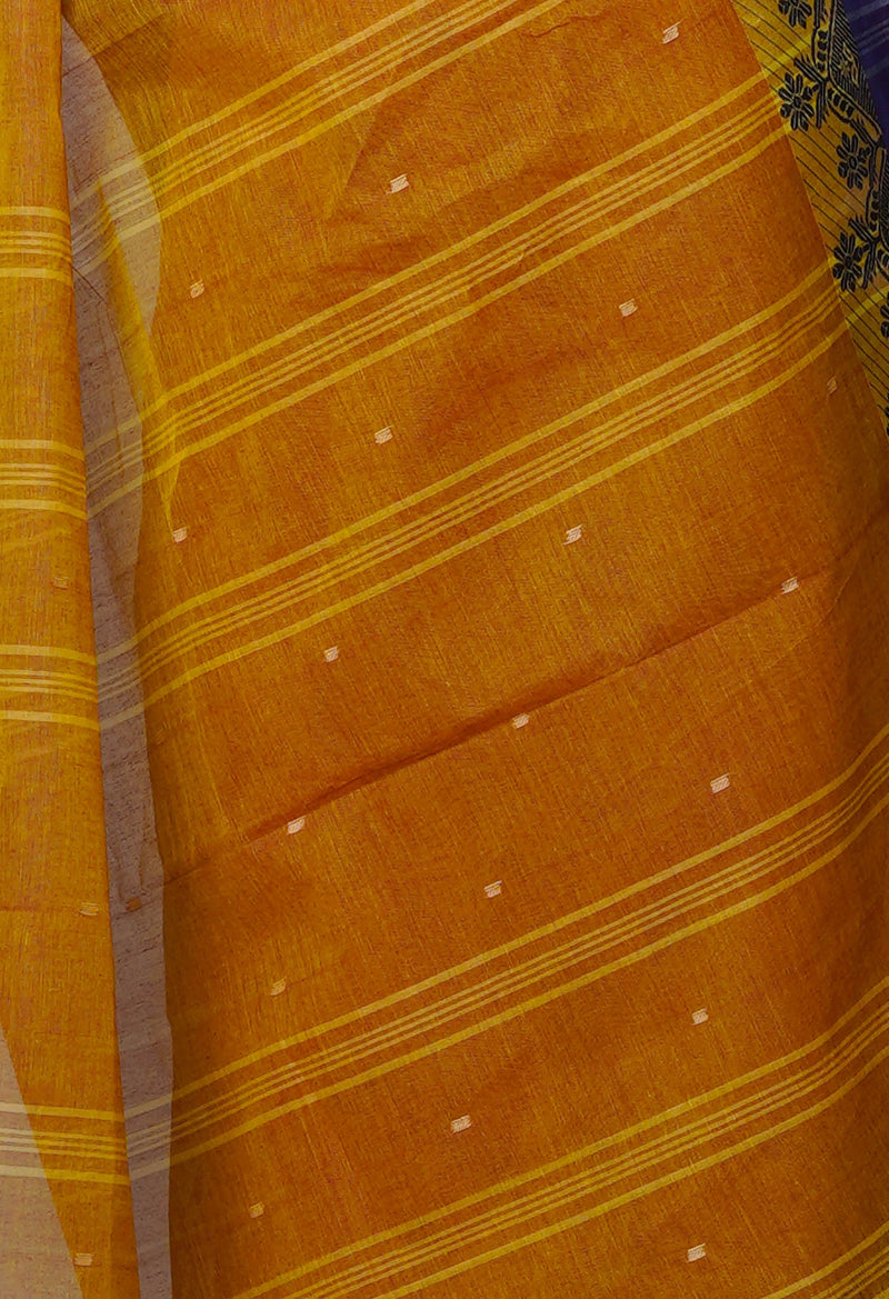 Mustard Yellow Pure  Handloom Superfine Bengal Cotton Saree-UNM69694